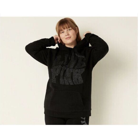 VS pink pullover hooded sweatshirt- hoodie xxl oversized plus black bling - Picture 2 of 9